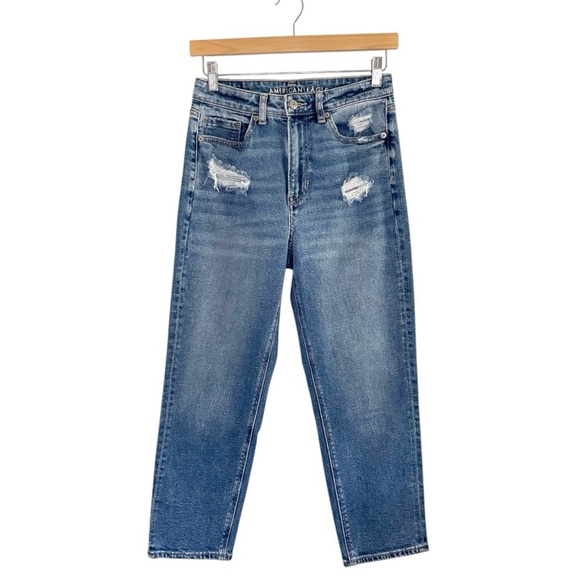 American Eagle Mom Straight High Waist Relaxed Jeans Mid Blue 4 X-Short - Picture 1 of 12